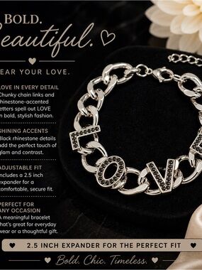 paparazzi Silver-Tone LOVE Charm Bracelet with Black Stones